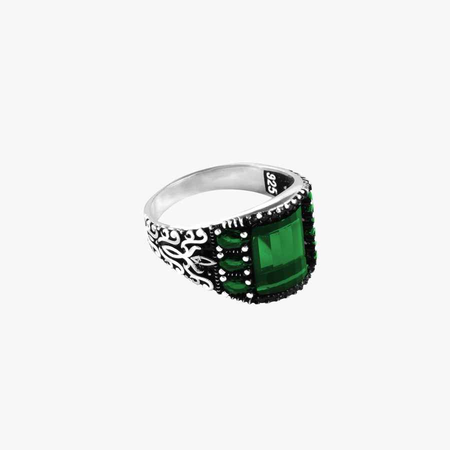 Silver Ring - Green Stone a-001